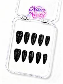 NAIO 10pcs/Set Y2K Handmade Halloween Press-On Nails, Pure Black Base Color, Embossed Spider Web Texture, Minimalist Dark Eerie Style, Suitable For Halloween Daily Wear, 3 Sizes Coffin/Almond/Short Square Shape, Fake Nails, Removable And Reusable - Multicolor - View 19