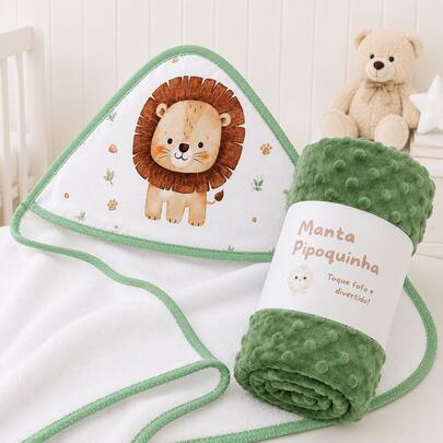 Kit Toalha e Manta Bebe Pipoquinha 02 Peças Macia Absorvente