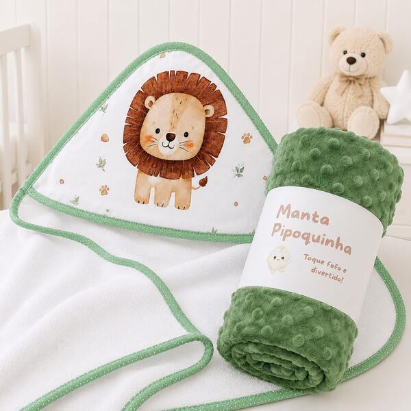Kit Toalha e Manta Bebe Pipoquinha 02 Peças Macia Absorvente