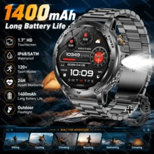 GAWSUG 1400mAh Battery Military Smart Watch Men Bluetooth Call Flashlight IP68 Waterproof Tactical Rugged Watch Gift For Android IOS - View 1