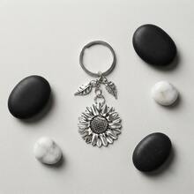 1pc Creative Popular Zinc Alloy Sunflower Flower Keychain, Small & Exquisite Pendant For Girls' Backpack, School Bag, Phone, Friendship Gift For Best Friend During Graduation Season - Antique Silver - View 2