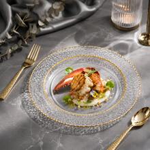 10/20/25 Pack 10.25 Inch & 7.5 Inch Clear Hammered Double Gold Rim Round Dinner Plates Food Trays, Chic Transparent Dinnerware Set For Halloween Autumn Harvest Party, Fancy Serving Plates For Party Hosts & Guests - View 11