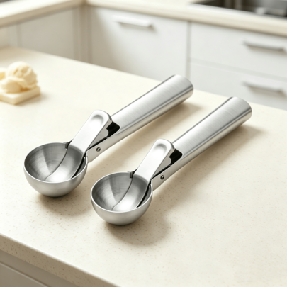 Multi‑Purpose Stainless Steel Ice Cream Scooper 2‑Pack, Non‑Slip Corrosion‑Resistant Scoop With Trigger,  For Ice Cream, Cake Dough, Puree