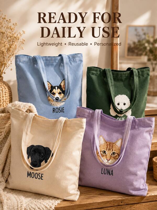 Tas Tote Foto dan Nama Hewan Peliharaan yang Dipersonalisasi, Tas Bahu Kapasitas Besar, Tas Tote Lipat yang Dapat Disesuaikan dengan Logo Nama, Tersedia dalam Berbagai Warna, Tas Bahu Kapasitas Besar Warna Polos, Cocok untuk Kerja, Perjalanan, dan Sekolah, Cocok untuk Liburan. Hadiah Ideal untuk Ulang Tahun, Hari Jadi, dan Hari Valentine.