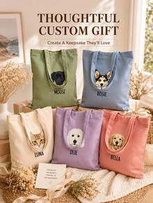 Personalized Pet Photo And Name Tote Bag, Large Capacity Shoulder Bag, Customizable Foldable Personalized Tote Bag Featured With Name Logo Text, Available In Various Colors,Solid Color Large Capacity Shoulder Bag,Suitable For Work, Travel And School,Suitable For Holidays.Ideal Gift For Birthday, Anniversary And Valentine's Day. - Multicolor - View 6