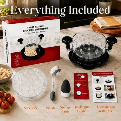 Upgrade 3-Layer Large 9.8" Chicken Shredder Twist Tool,  Meat Shredding Machine With Transparent Lid & Anti-Slip Mat. Fast Handheld Food Processor For Chicken, Pork & Beef. Plus Free Cleaning Brush & Sponge!
