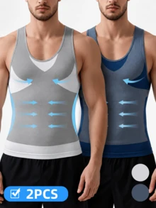2pcs Compression Shaping Vest, Sleeveless Slim Fit Body Shaper, Abdominal Shaping, Male Breast Compression Vest, Tight Underwear - Multicolor - View 9