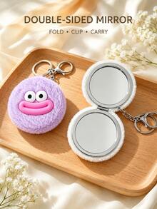 Plush Smiling Face Keychain Portable Mirror, Double-Sided Folding Pocket Makeup Mirror With Metal Clip, Cute Fluffy Bag Charm, Suitable For Handbags, Backpacks, School, Travel And Quick Touch-Ups, 7 Colors - Multicolor - View 7