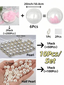 1/6pcs 20-Inch Clear Bubble Balloon Feather Pearl Combination Set, Includes Bubble Balloons, Feathers, Pearls And Ribbons, Suitable For Wedding Bridal Party, Birthday Party, Reunion Party And Ballroom Party Background Decoration Party Balloon Set - Pink - View 12