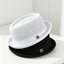 British Style Men's Jazz Hat Breathable Mesh Flat Brim Fedora Foldable Sun Hat Unisex All Season Wear - A - View 1