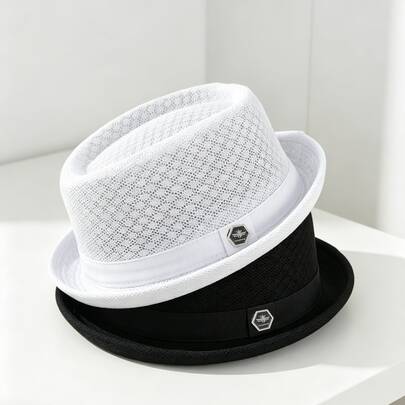 British Style Men's Jazz Hat Breathable Mesh Flat Brim Fedora Foldable Sun Hat Unisex All Season Wear