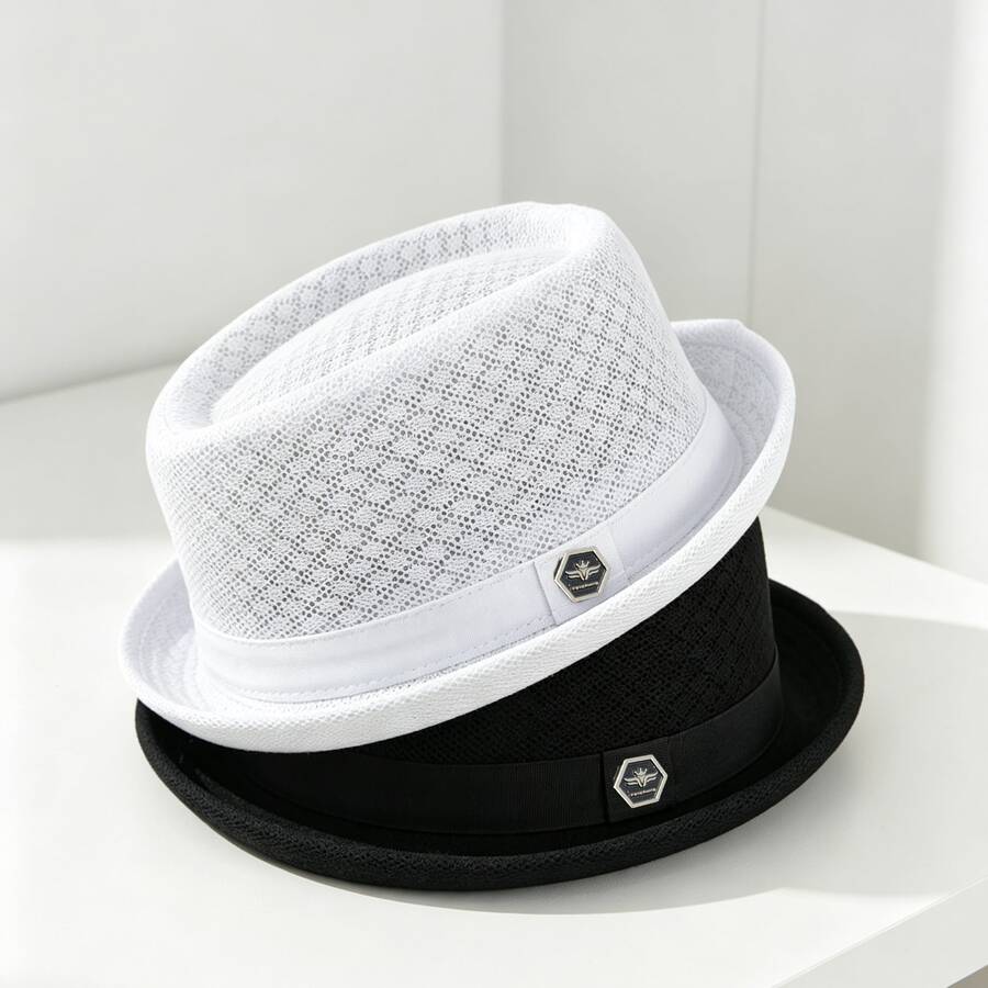 British Style Men's Jazz Hat Breathable Mesh Flat Brim Fedora Foldable Sun Hat Unisex All Season Wear - A - View 1