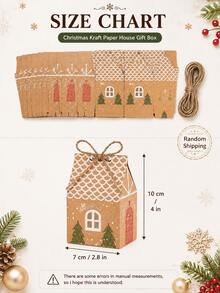 24pcs Christmas Kraft Paper House Gift Boxes With Jute Rope, Cute Gingerbread House Shaped Foldable Gift Packaging Boxes, Suitable For Christmas Party Favors, Holiday Gift Wrapping, Home Decor, DIY Handmade Gift Box Supplies - Multicolor 2 - View 2