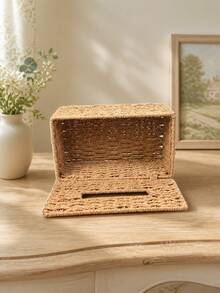1pc Handwoven Wicker Tissue Box Cover With Removable Lid, Large Dustproof Facial Tissue And Napkin Holder, Boho Farmhouse Decor For Living Room, Bathroom, Bedroom, Kitchen, Office And Dining Table - Multicolor - View 7