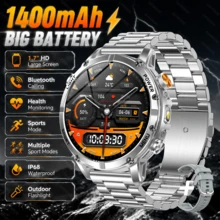 GAWSUG Rugged Smartwatch 1.7" HD 1400mAh Battery LED Flashlight Bluetooth Call Health Monitor IP68 Tactical Watch For Men Women - View 13