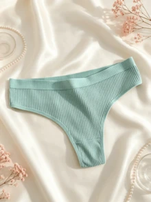 6pcs Women's Ribbed Thong Panties, Loose Fit With Elastic Waistband, Suitable For Daily Wear And Home Underwear Set - Multicolor - View 5