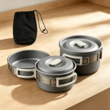 Outdoor Cookware Tableware Combo Set, Group‑Sized Cooking Pot Kit For Multi‑User, Practical For Camping, Hiking, Picnic And Barbecue Trips - 3-pack - View 1