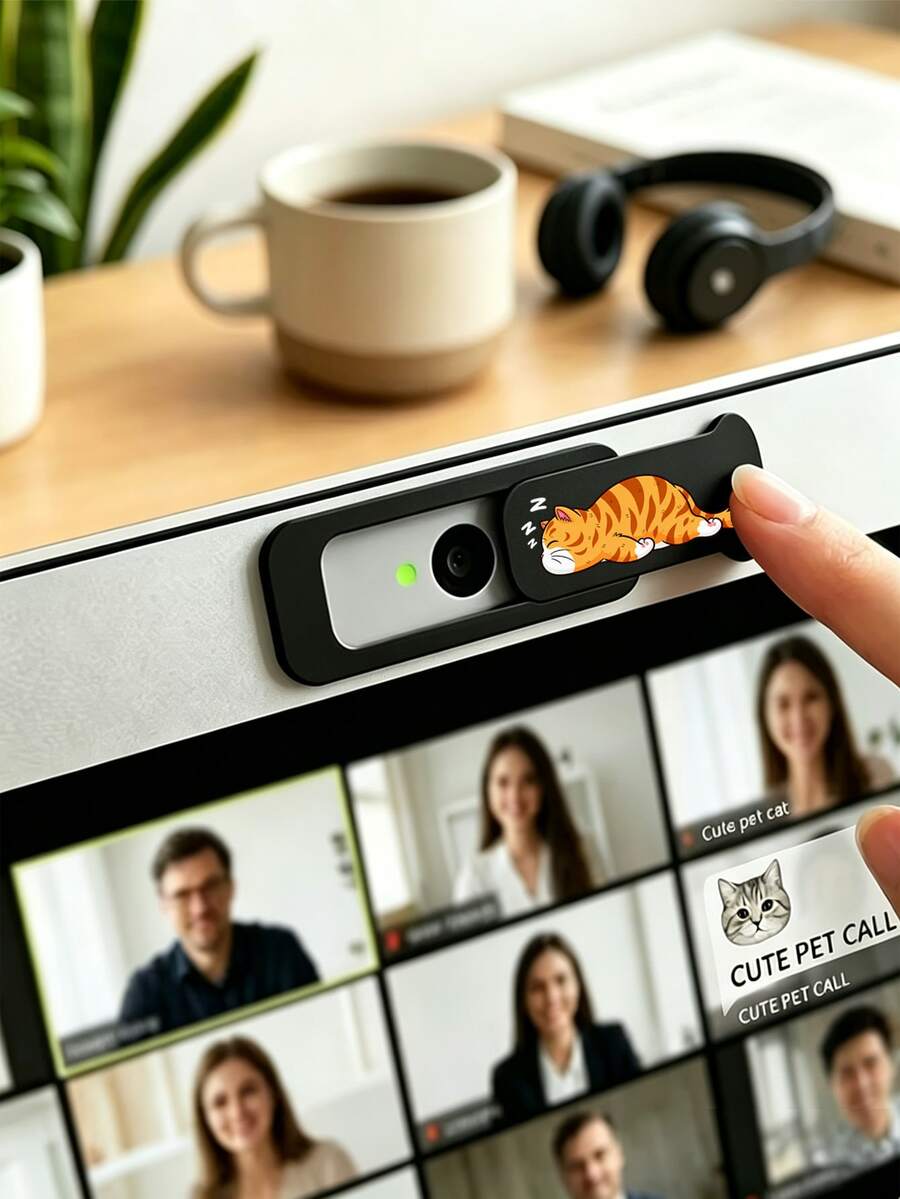 Cute Cat Pattern Camera Cover, Privacy Protector For Desktop Computer, Laptop And Tablet, Easy Slide Design, Anti-Peeping Privacy Shield, Suitable For Teachers Or Back To School Season Gift - Multicolor - View 1