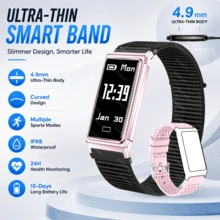 GAWSUG Gelang Pintar Ultra Tipis 4,7mm Pelacak Kebugaran Pria Wanita Baterai 15 Hari Monitor Detak Jantung SpO2 Tidur Layar Sentuh Gelang Hadiah - View 9