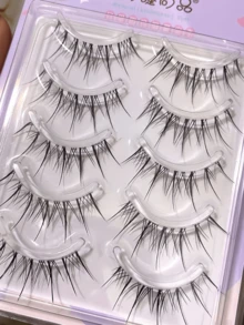 5 Pairs Airy Manga Little Devil False Eyelashes, Natural Air‑Light Clear Thin Band Strip Lashes, Soft Comfortable Reusable Handmade Eye Lashes For Daily Eye Makeup - Black - View 3