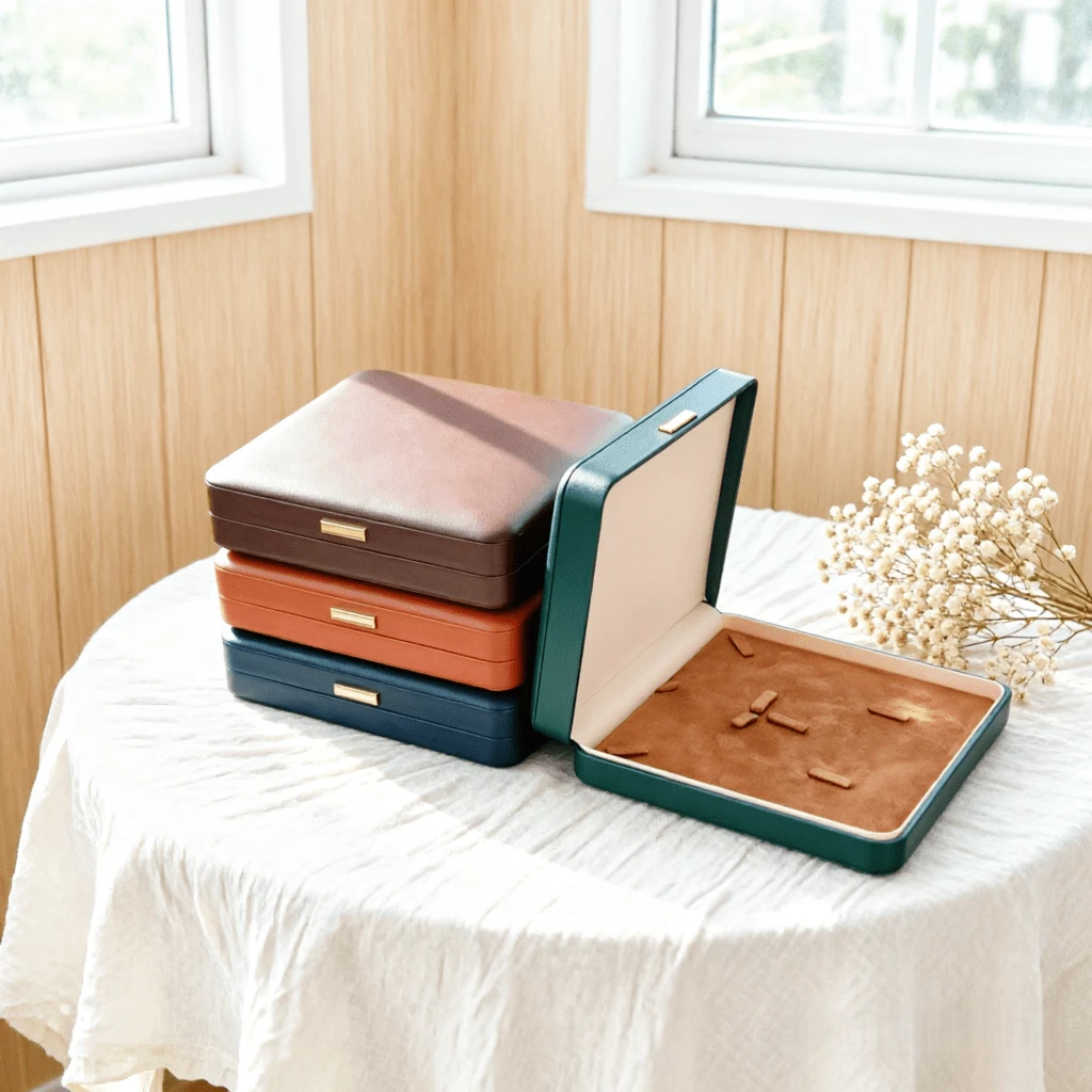 Luxury PU Leather Jewelry Box With Velvet Lining, Ring, Necklace, Earring Storage And Protection Set, Suitable For Daily Use Or Gifting - Same Style, Multiple Colors - View 1