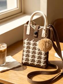 Cute Knitted Phone Bag Features Chinese Character (Good Luck More Money Graphic, Portable Women's Crossbody/Handbag With A Charm,For Everyday Wear - Multicolor - View 12