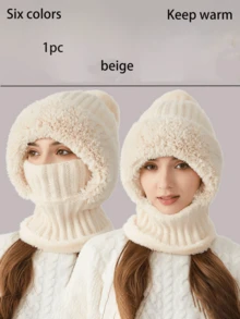 6 Colores Estilo Coreano Pasamontañas Todo en Uno de Punto, Conjunto de Gorro Bufanda Máscara Facial 3 en 1 Forrado de Felpa, Ribete de Piel, Talla Única Elástica, Resistente al Viento Cálido Invierno Ciclismo Esquí Navidad Exterior Uso Diario Gorro Cálido - Multicolor - Ver 15