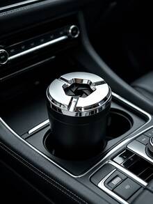 1pc Rotating Lid Car Ashtray, Fits Cup Holder, Sealed Odor-Proof, Detachable Alloy Inner Liner, Electroplated Portable Ashtray, Suitable For Car, Home, Office Desk And More - A - View 2