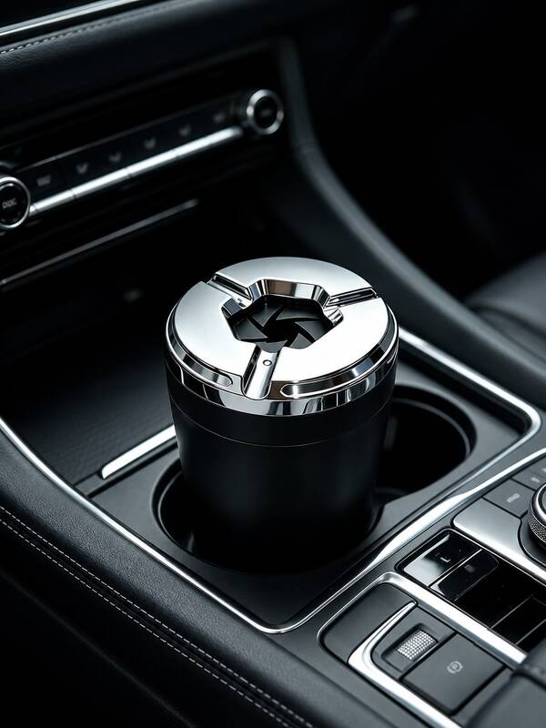 1 Stück drehbarer Deckel Auto Aschenbecher, passt in Getränkehalter, versiegelt und geruchsdicht, abnehmbare Legierung Innenfutter, verchromter tragbarer Aschenbecher, geeignet für Auto, Zuhause, Büro Schreibtisch und mehr