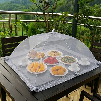 1pc White Anti-Insect Anti-Mosquito Folding Cover, Vegetable Cover, Detachable Washable Mesh Food Cover, Table Cover, Insect Cover, Suitable For Camping Or Restaurant