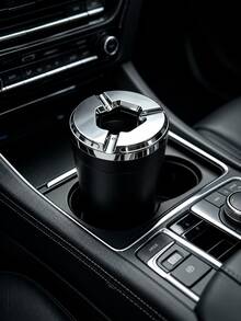 1pc Rotating Lid Car Ashtray, Fits Cup Holder, Sealed Odor-Proof, Detachable Alloy Inner Liner, Electroplated Portable Ashtray, Suitable For Car, Home, Office Desk And More - A - View 3