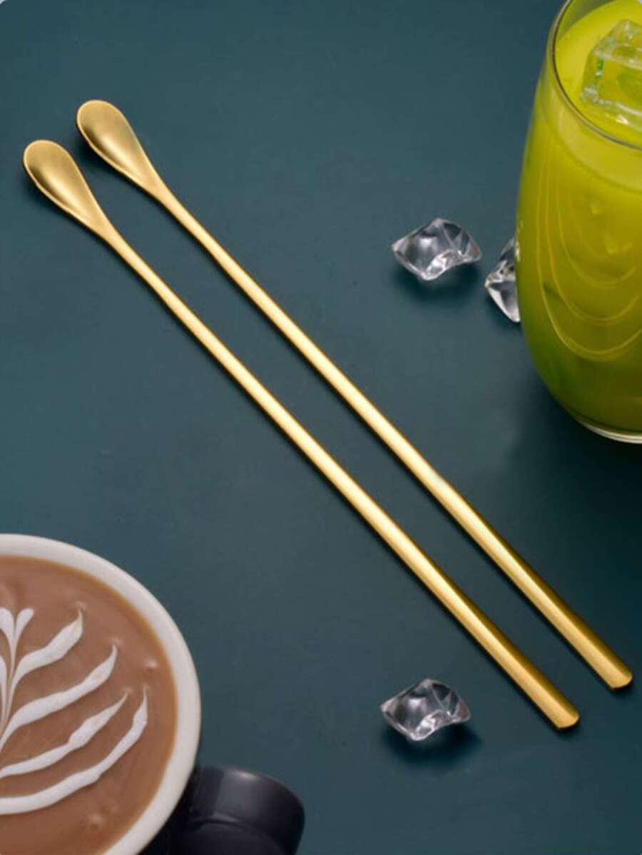 1pc Long Handle Bar Spoon, Gold Cocktail Stirring Spoon - View 1