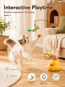 Cute Duck Shaped Interactive Cat Teaser Toy Set, Includes Bird-Shaped Cat Teaser Wand And Feather Bell - Multicolor - View 8