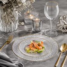 10/25/50pcs 10.25 Inch And 7.5 Inch Clear Hammered Gold Rim Round Dinner Plates Food Trays, Elegant Transparent Tableware Set, Suitable For Thanksgiving Autumn Party And Halloween, Christmas Buffet Dining, Modern Style Serving Plates, Perfect For Hosts And Guests. - View 8
