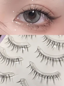 5 Pairs Airy Manga Little Devil False Eyelashes, Natural Air‑Light Clear Thin Band Strip Lashes, Soft Comfortable Reusable Handmade Eye Lashes For Daily Eye Makeup - Black - View 4