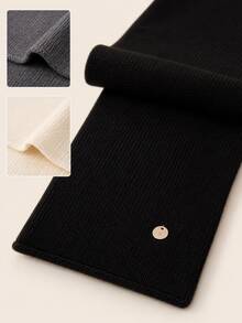 Women's Solid Color Ribbed Scarf With Metal N Decoration, Winter Neck Warmer, Casual Daily Accessory - Scarf - View 4