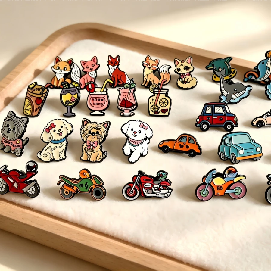 10-100PCS Random Style Cute Cartoon Badge Collection, Small Animals, Transportation, Beverage Patterns Brooches, Animals, Motorcycles, Puppies, Ocean Elements, Clothes, Backpacks, Bags, Stationery Decoration Accessories - Multicolor - View 1
