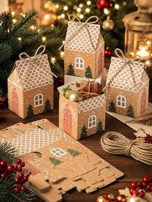 24pcs Christmas Kraft Paper House Gift Boxes With Jute Rope, Cute Gingerbread House Shaped Foldable Gift Packaging Boxes, Suitable For Christmas Party Favors, Holiday Gift Wrapping, Home Decor, DIY Handmade Gift Box Supplies - Multicolor 2 - View 1