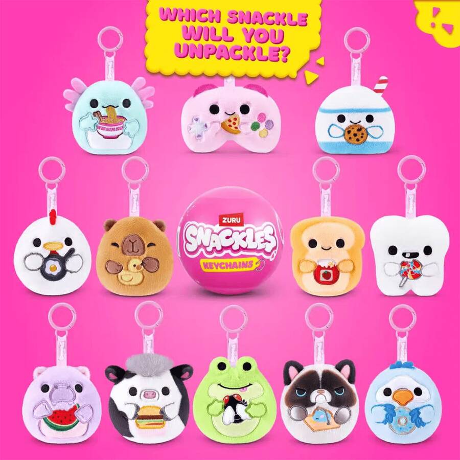 1 buah Gantungan Tas Plush Kapsul Misteri ZURU Snackles, Aksesori Ransel Kotak Buta Hewan Lucu - Berwarna merah muda - View 1
