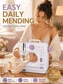 Mini Portable Electric Sewing Machine, 12 Stitches, Adjustable Speed, Built-In LED Light, Dual Electric And Manual Modes, Includes Foot Pedal And Bobbin Set, Suitable For Clothing Repair, DIY Crafts And Beginners - Mauve Purple - View 11