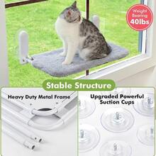 1 pieza Hamaca para gato gris, percha de ventana para gato sin cables, hamaca para gato con 4 ventosas, cama plegable para gatos de interior, silla de descanso plegable y estable, soporte para gato de interior de fácil montaje (las versiones transpirable y de felpa difieren, no son exactamente iguales) - Tamaño grande (52*30cm) - Ver 5