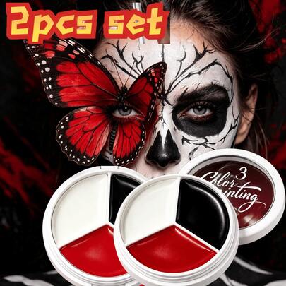 JUJU DREAM Set Cat Wajah dan Tubuh 3 Warna Krem, Tahan Air dan Tahan Noda, Merah, Hitam, Putih Dapat Dicampur, Cocok untuk Cosplay Halloween, Menggunakan Pigmen Cerah, Ideal untuk Riasan Panggung Karnaval