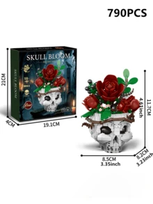 790片哥德式恐怖骷髏玫瑰花束積木植物 DIY 3D組裝模型裝飾品 生日禮物 萬聖節聖誕禮物 - 彩色 - 查看 7