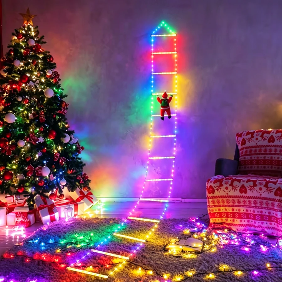 1pc USB Powered Christmas Decorative Ladder Light String, Climbing Ladder Glowing Santa Claus, 8 Color Light Modes, Suitable For Home, Garden, Christmas Tree And Other Scenes, Showcasing Holiday Charm - USB - View 1