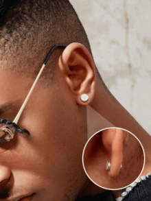 4 Pasang Jepit Telinga Magnetik Stainless Steel, Jepit Telinga Persegi Bulat Tanpa Tindik dengan Batu Zirkonia Kubik, Set Perhiasan Netral Unisex - Anting magnet (4 buah) - View 3
