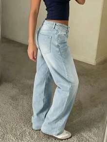 Teen Girl Fashion Casual Loose Straight Leg Jeans - Light Wash - View 4