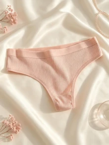 6pcs Women's Ribbed Thong Panties, Loose Fit With Elastic Waistband, Suitable For Daily Wear And Home Underwear Set - Multicolor - View 6