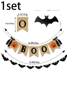 1set Of Halloween Linen Decorative Banners Featuring "BOO" And Pumpkin Designs-Perfect For Halloween Decor, Party Setups, Festive Displays, And Creating A Holiday Atmosphere. Ideal For Halloween Decorations, Home Styling, And Themed Parties. - Multicolor - View 13