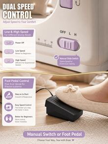 Mini Portable Electric Sewing Machine, 12 Stitches, Adjustable Speed, Built-In LED Light, Dual Electric And Manual Modes, Includes Foot Pedal And Bobbin Set, Suitable For Clothing Repair, DIY Crafts And Beginners - Mauve Purple - View 6