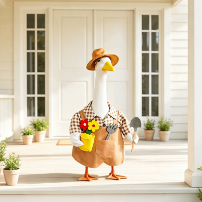 Gardener Porch Goose Outfit Adorable Plaid Lapel Shirt And Overalls Hat Set